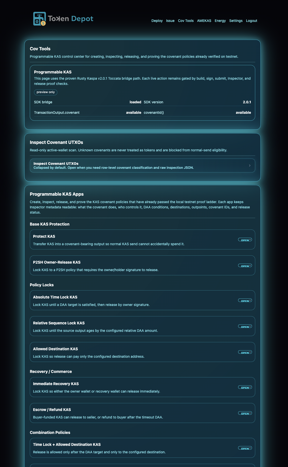 Covenant Tools in the supplied OMA interface
